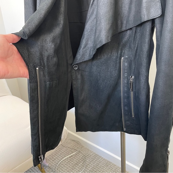 Vince Moto Leather Jacket with Ribbed Panels - Picture 10 of 16